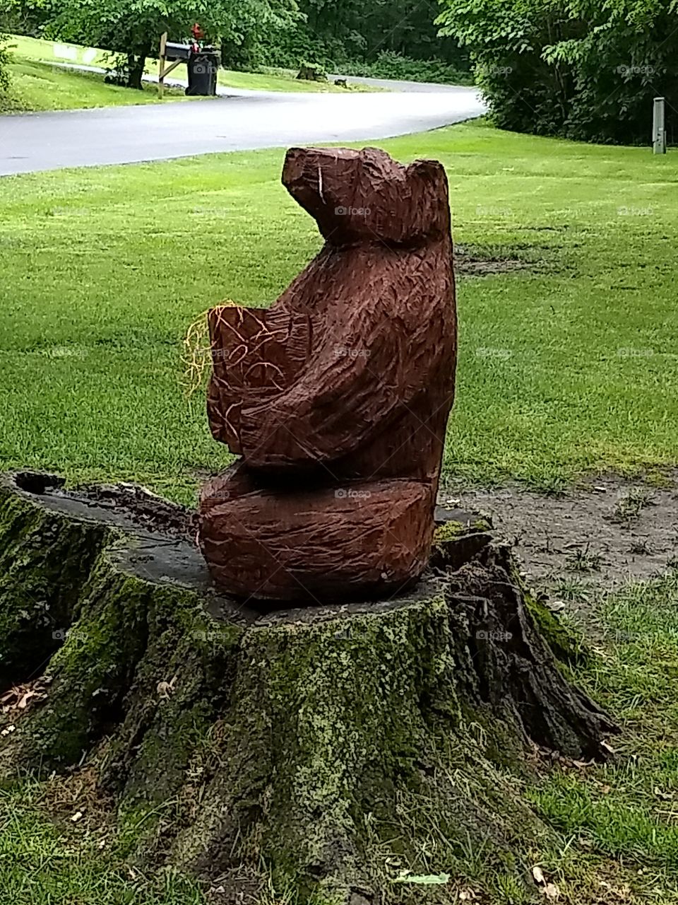 wood carving of a bear.