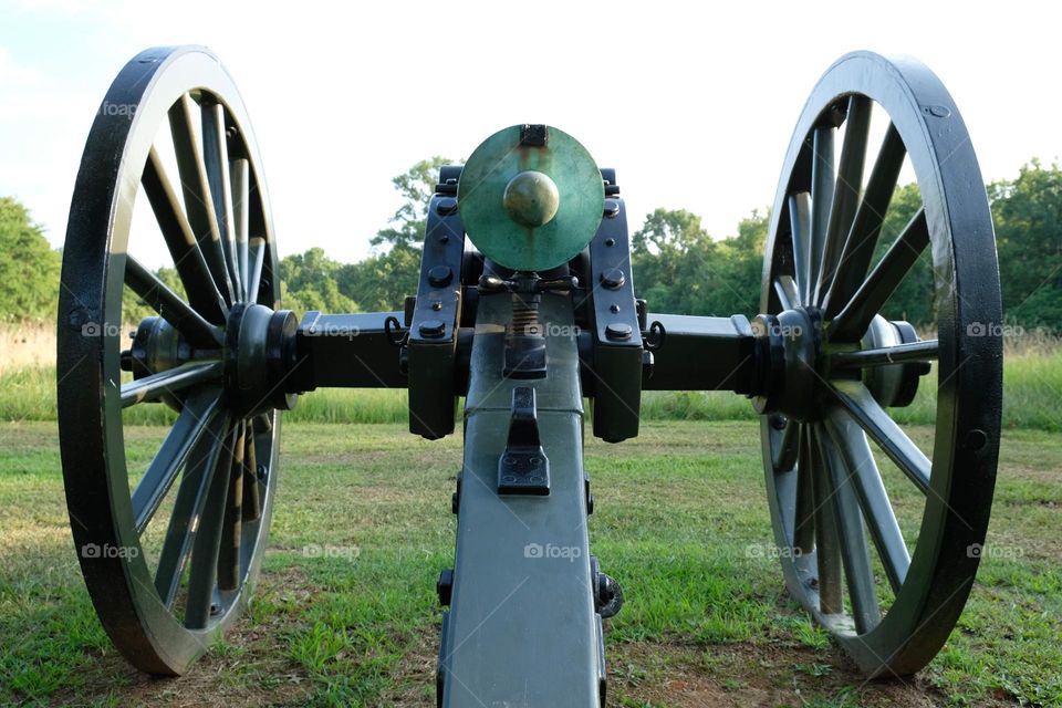 An old Civil War cannon, with a barrel made of bronze. Stones River National Battlefield, Murfreesboro, Tennessee. 