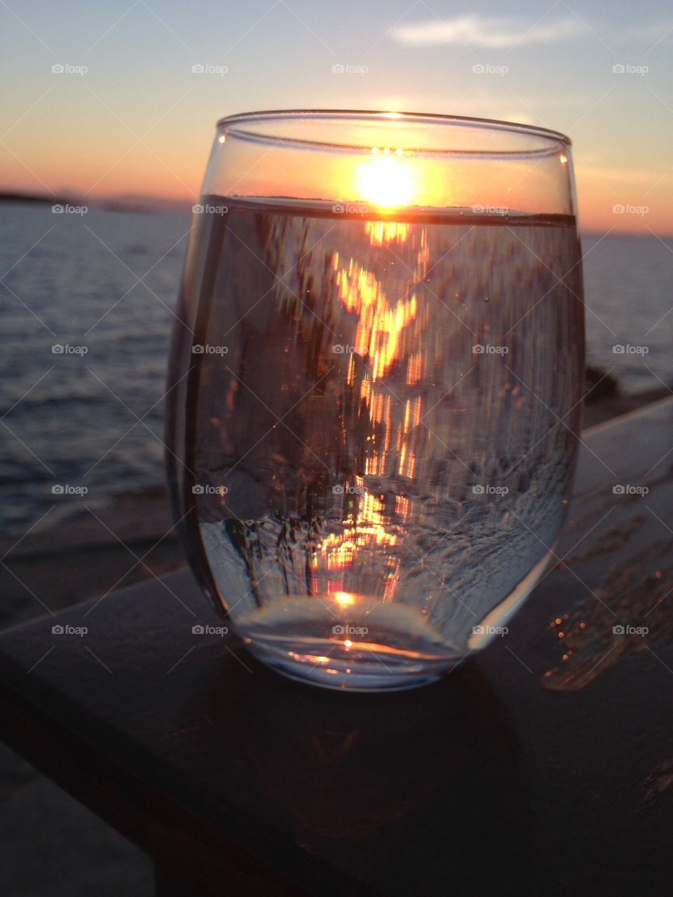 Sunset through a Glass of water