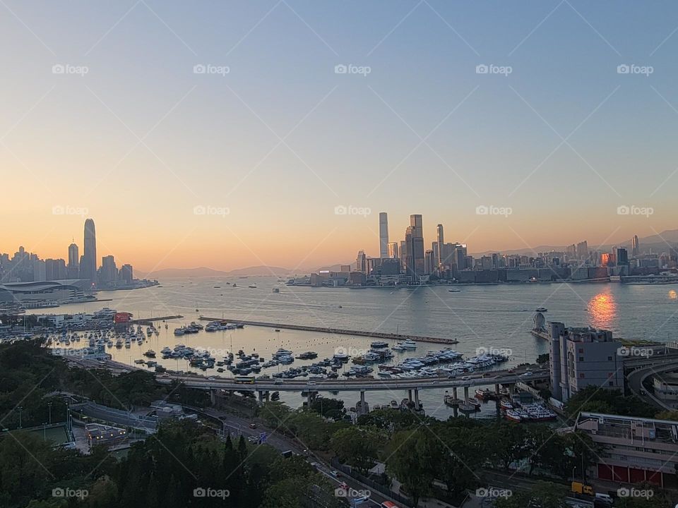 rooftop view Victoria Harbour Hong Kong