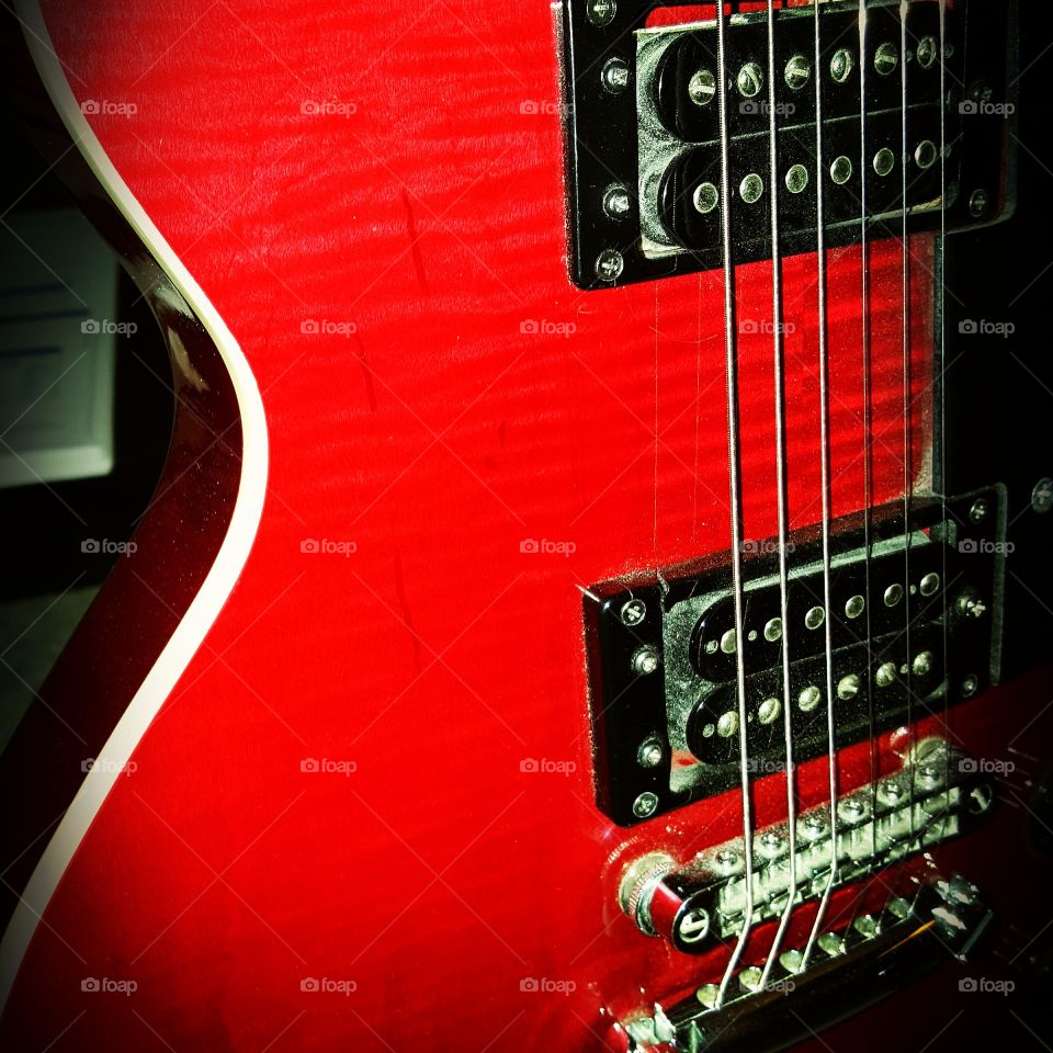 Red Electric Guitar Close Up