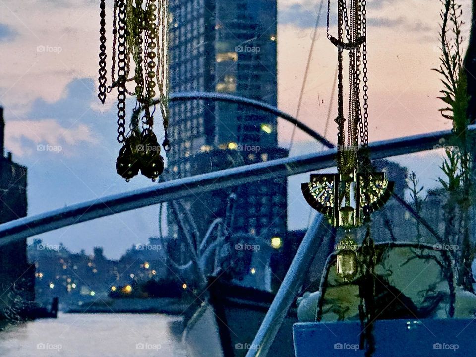 Seen from aboard “Salvation”, a “28 ft 1969 Luhrs” cabin cruiser, home to myself and “Timothy Trespas” this is “Newtown Creek” by the “Pulaski Bridge” in LIC, Queens. Across the “E River” is a “Greenpoint”, Bklyn high rise. 2024. Hypnotic Productions