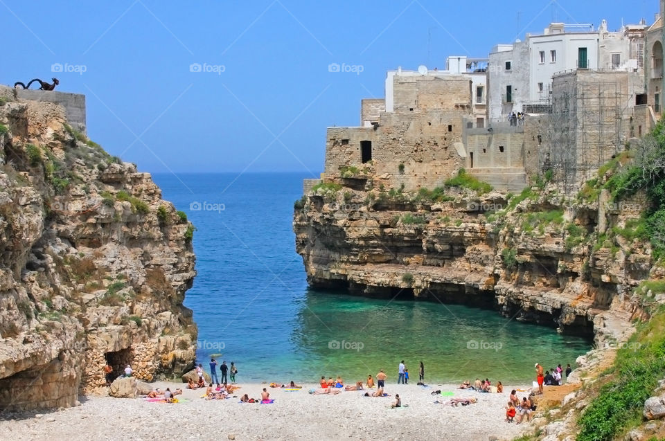 Famous beach of Polignano a mare of Bari, southern Italy