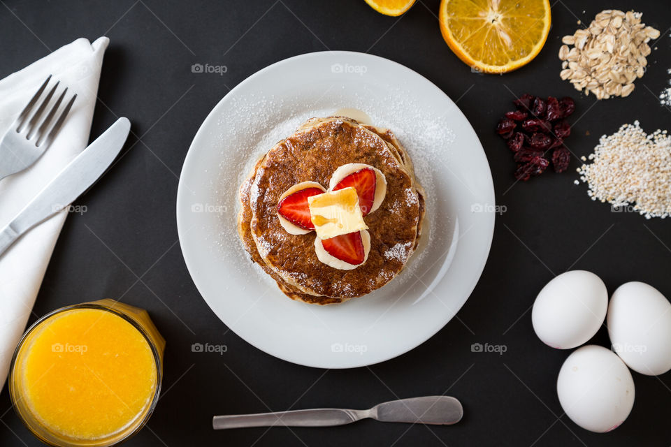 Pancake in plate and various spice