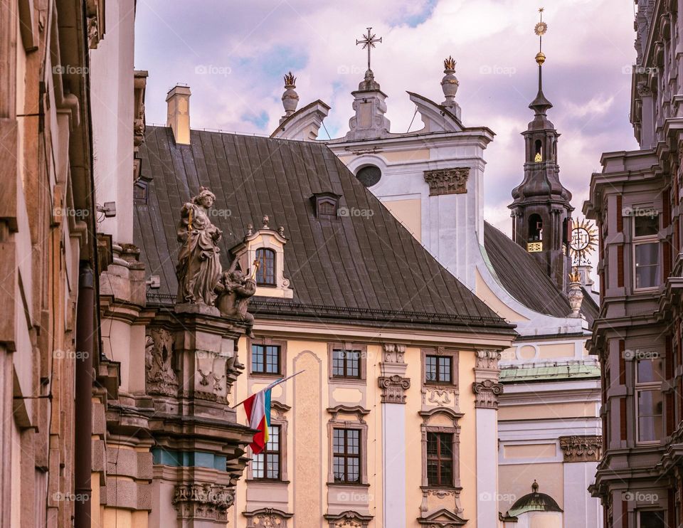 university buildings and baroque church