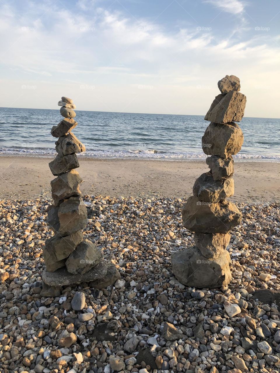 Stone towers on the beach 