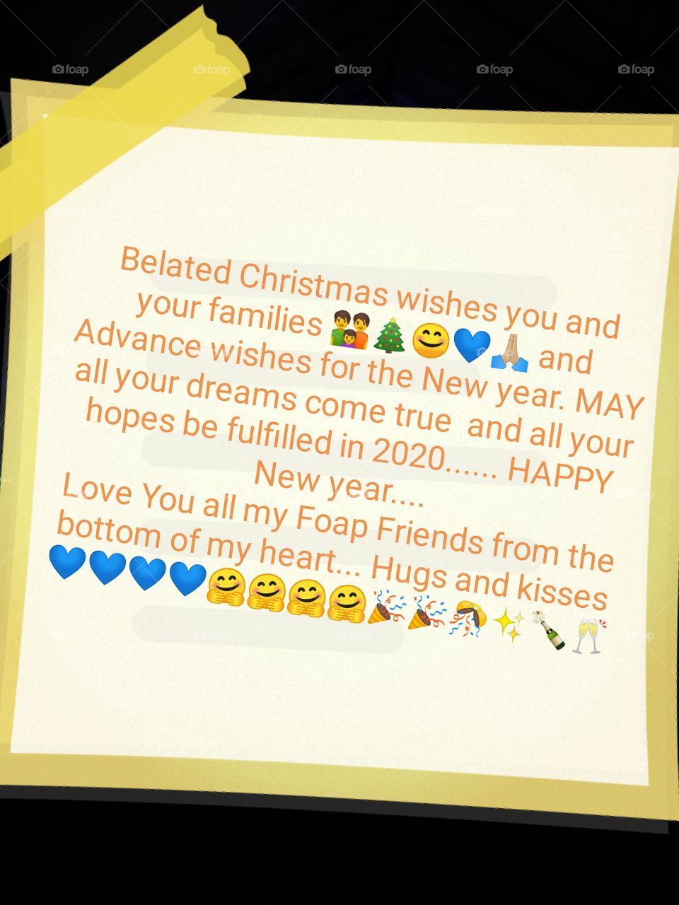Belated Christmas wishes you and your families πͺπππππΌ and Advance wishes for the New year. MAY all your dream come true and all your hopes be fulfilled in 2020...... HAPPY New year....
Love You all my Foap Friends from the bottom of my heart.