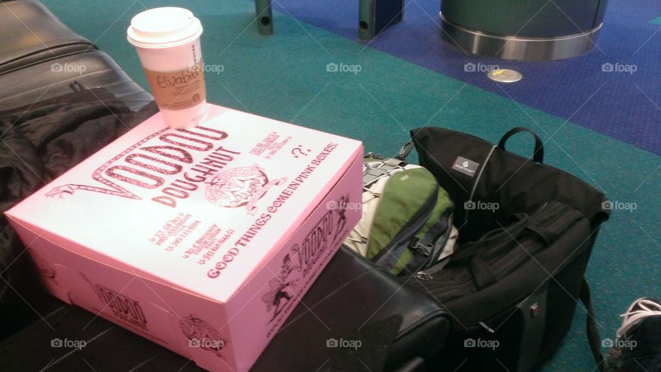 Voodoo Donuts at PDX. Getting through security with these was difficult.