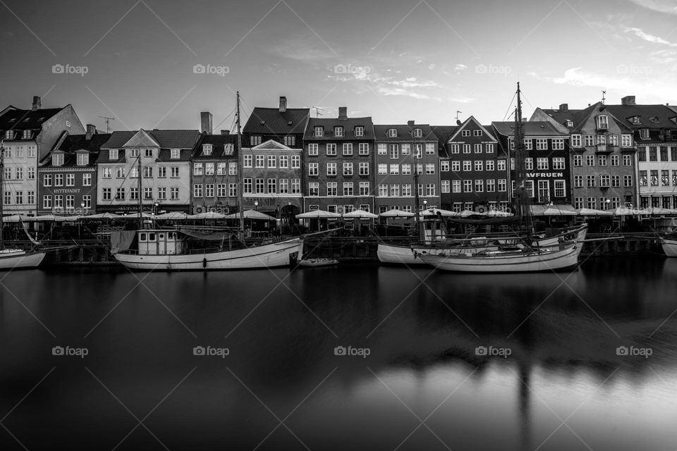Nyhaven in Copenhagen in black an white