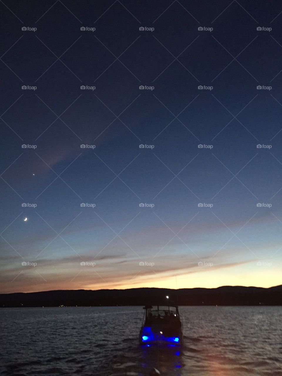 Sunset. Boating at night