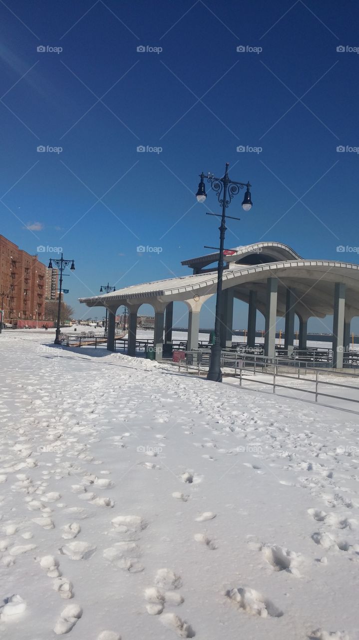 brighton beach under snow