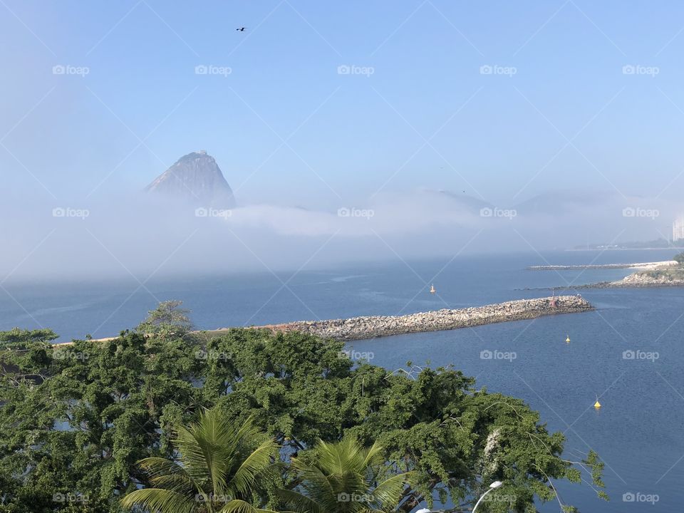 mountain emerging in the foggy morning.