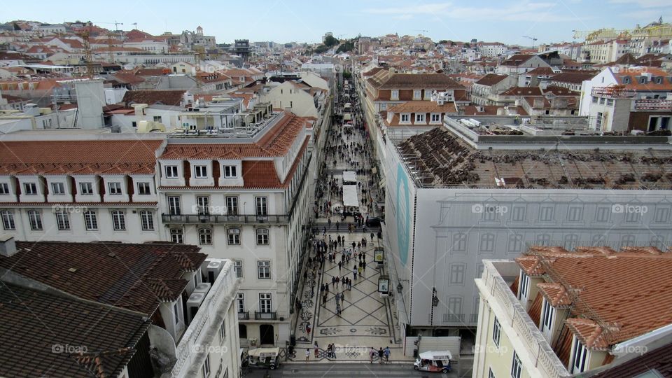 Aerial view of Rua da Glória in Lisbon - Portugal
