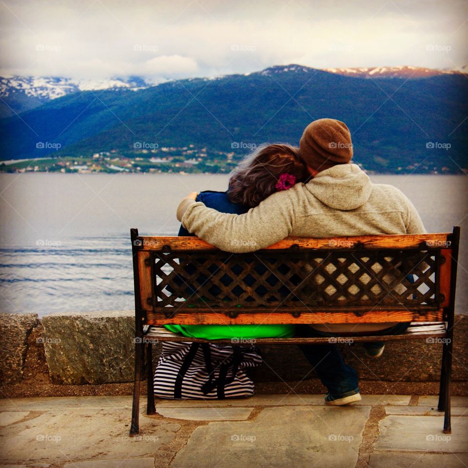 Love bench. Love bench with a fjord view, Balestrand, Norway