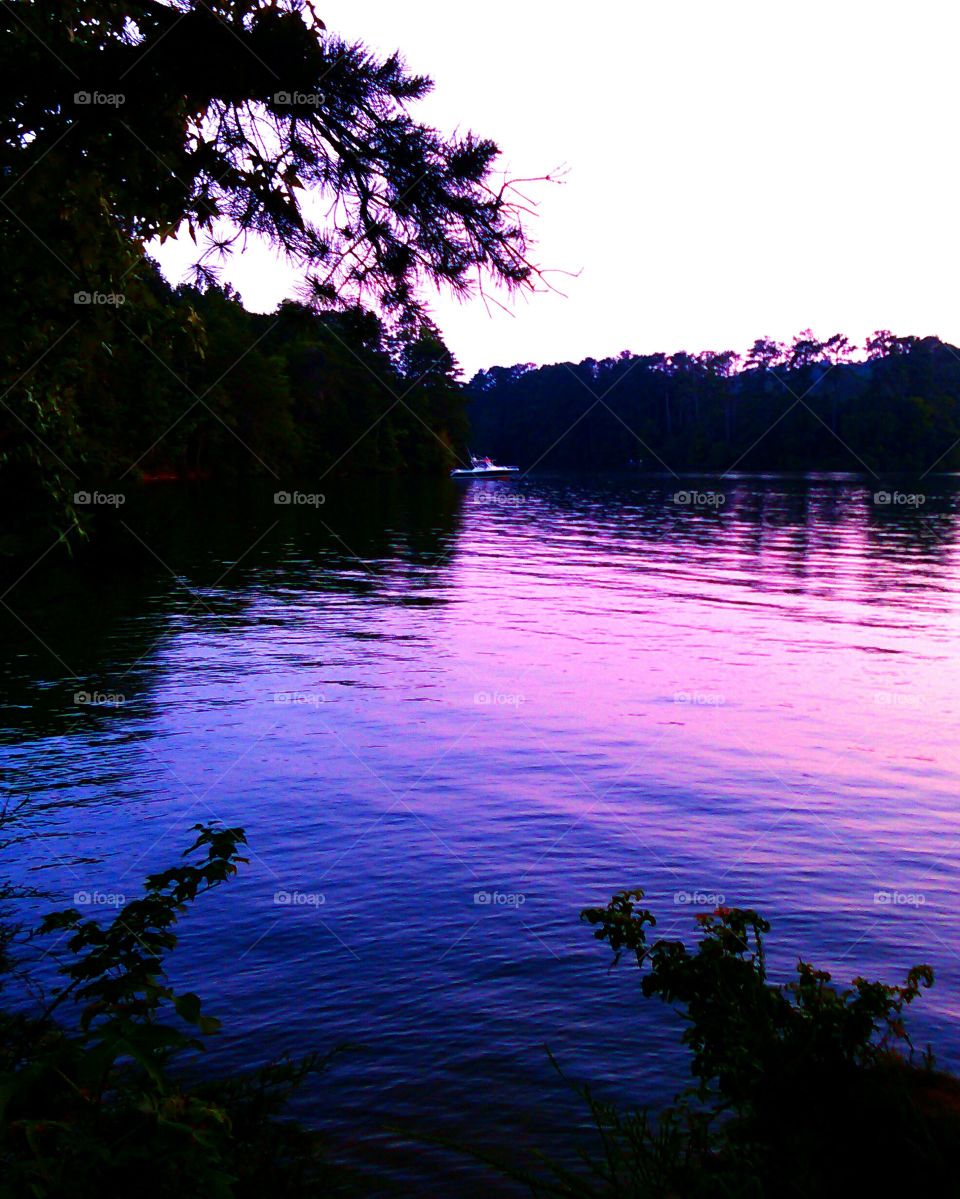 A Wide View Of A Purple Tennessee Sky Over Lake At Dusk
