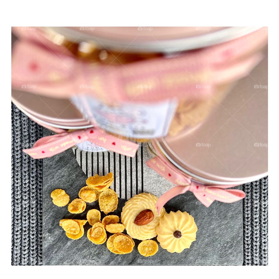 Homemade Butter cookies almonds and cornflakes 