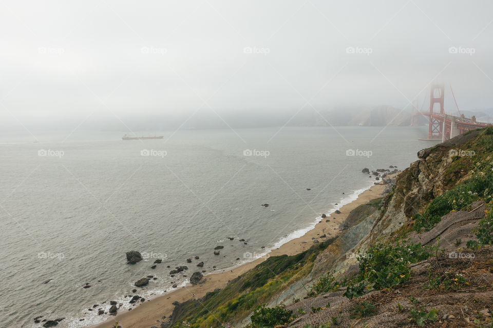 San Francisco beach with Golden Gate Bridge 