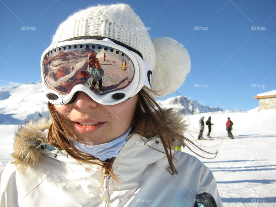 winter girl reflection snowboard by elemur