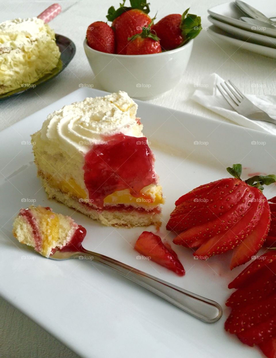 Strawberry cake and coffee 