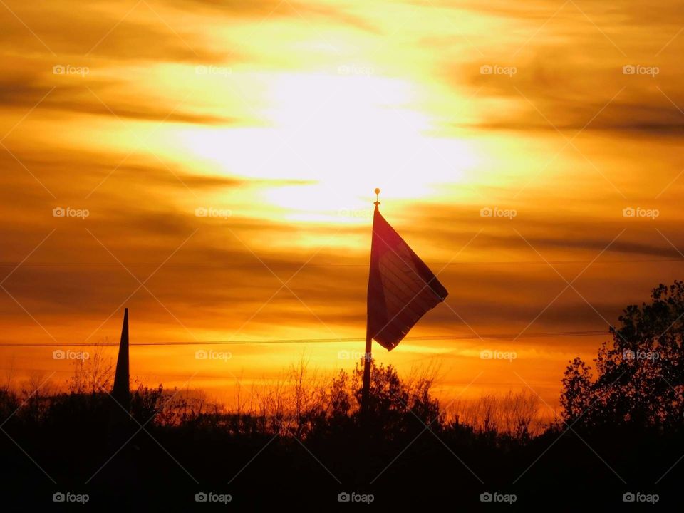 red white blue in the sunset