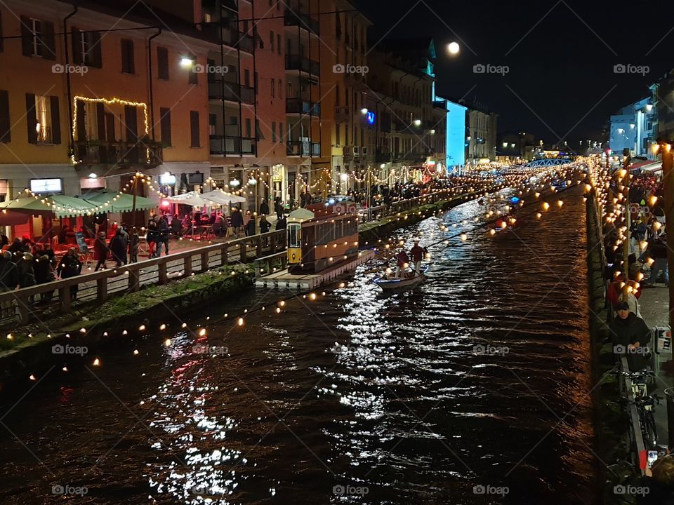 Naviglio Grande canal in Milan, Italy