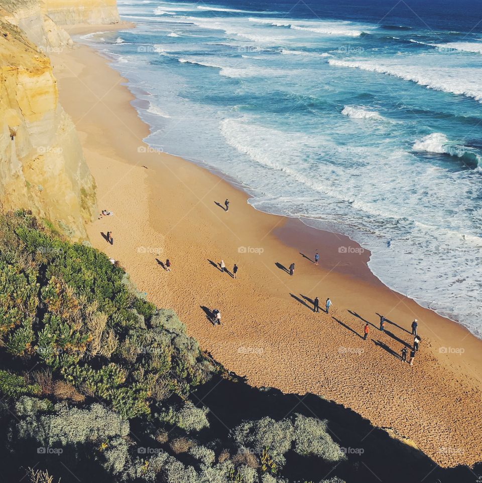 Aerial view of a beach near the Gibson Steps along the Great Ocean Road in Melbourne, Australia.
