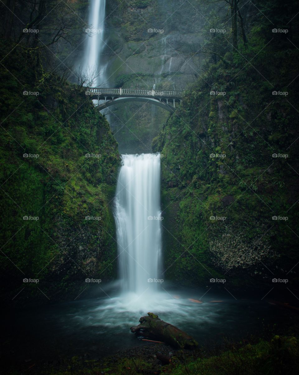 Multnomah Falls, Oregon, on a rainy day 