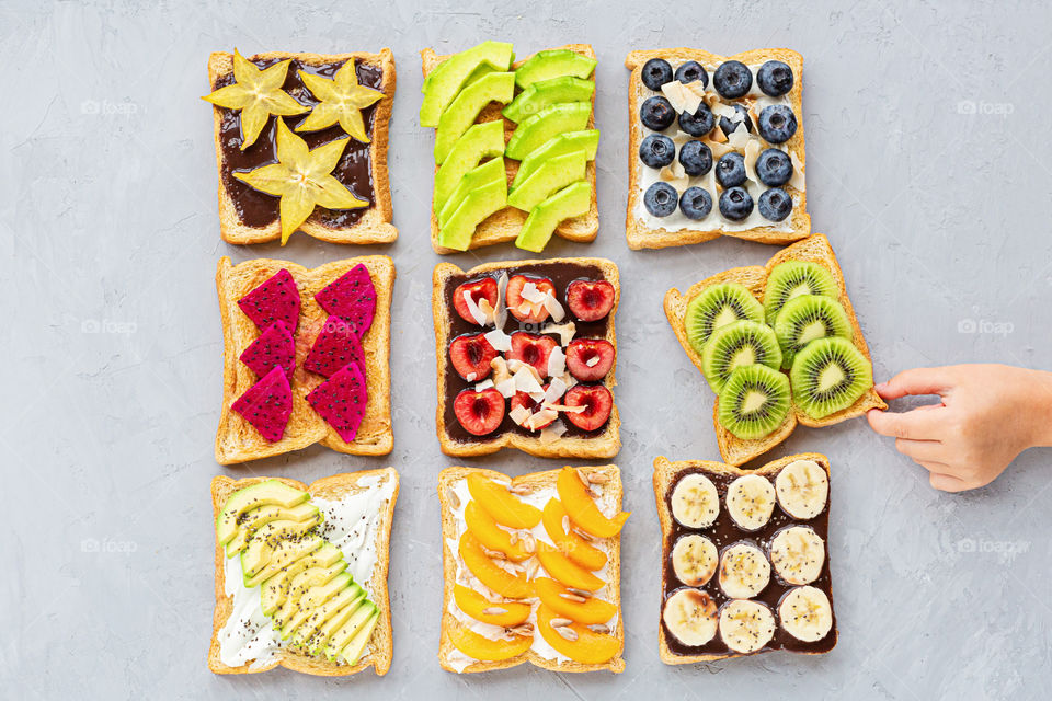 Flat lay of fruit sandwiches