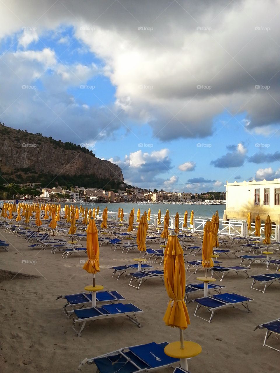 Umbrellas on the beach. Several umbrellas on the beach