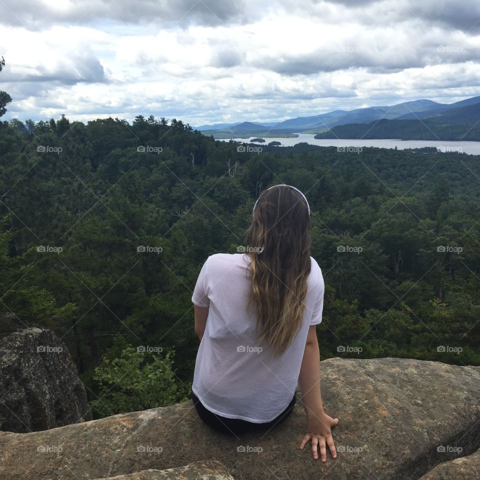 Landscape, Girl, Mountain, Nature, Rock