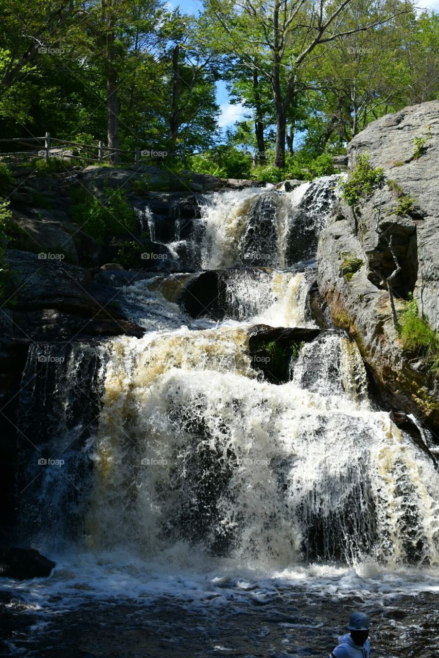Water rushing over Devil's Hopyard waterfalls.