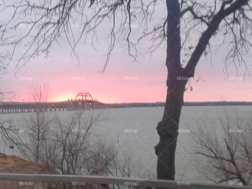Sunset over Lake Lewisville Toll Bridge