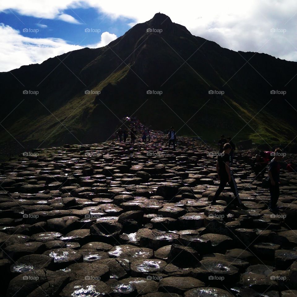 giants causeway towards hill behind
