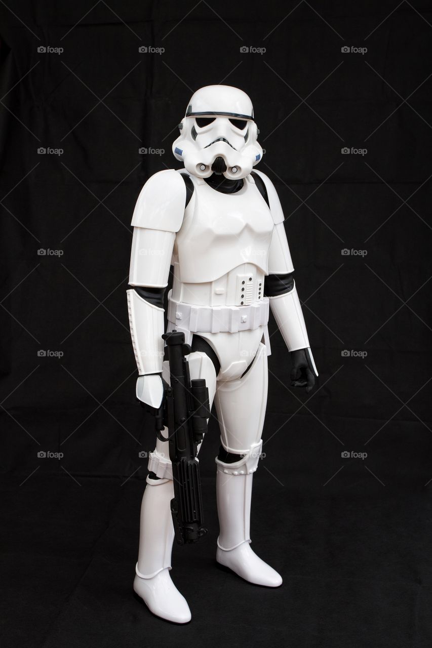 A Star Wars Stormtrooper on a black background.