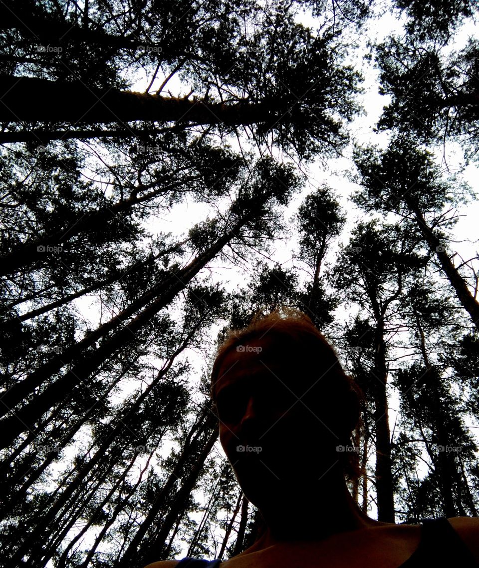 girl selfie on a forest nature background