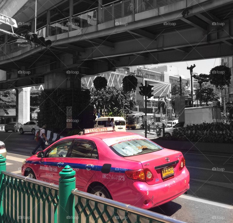 Pink taxi in Bangkok 