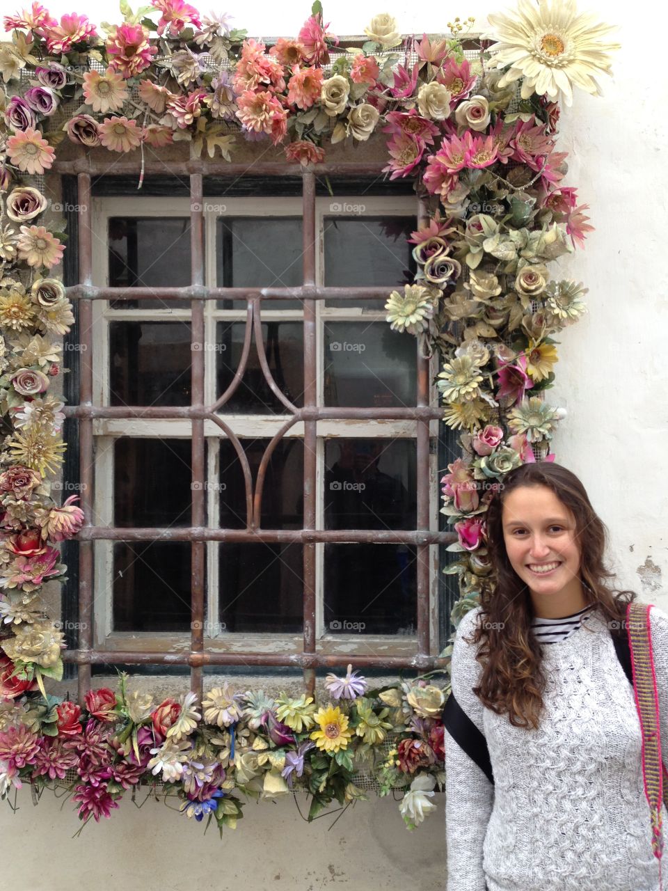 Flowers. Flowered window in Obidos, Portugal 