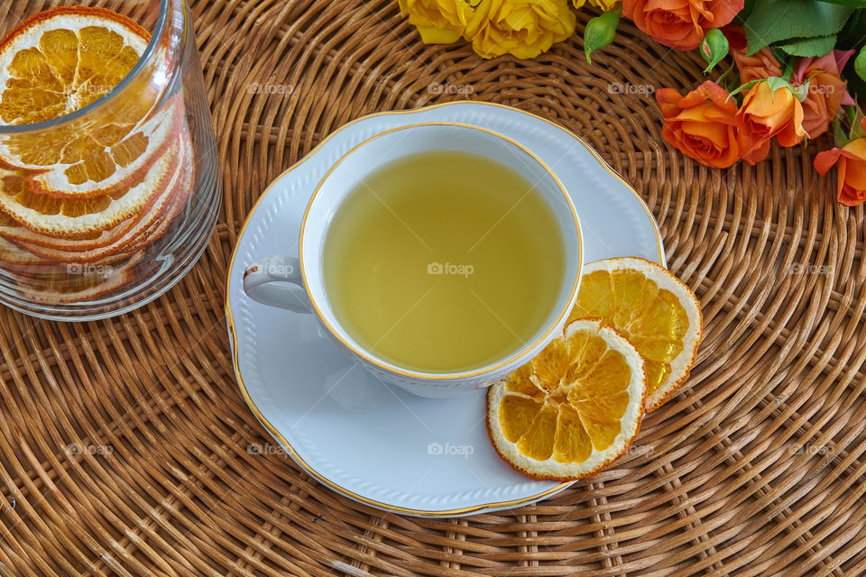 High angle view of green tea