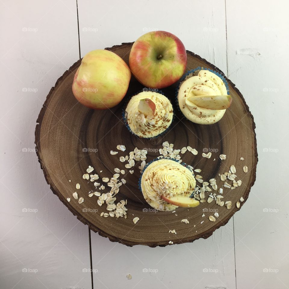 High angle view of apple cupcakes