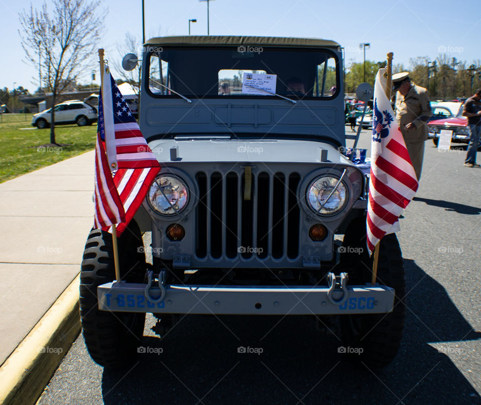 Willys Jeep Adorned With American Flags
