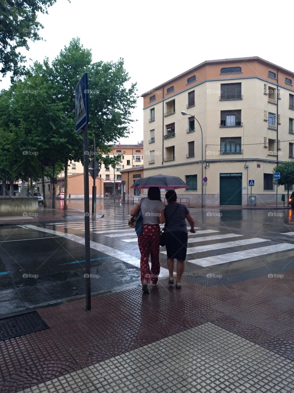 Mujeres con paraguas en un día  de lluvia