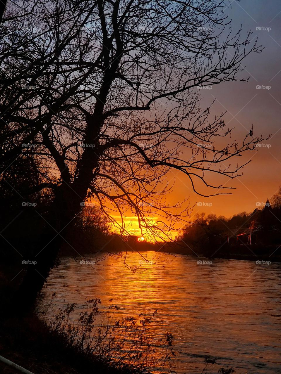 sunset over river