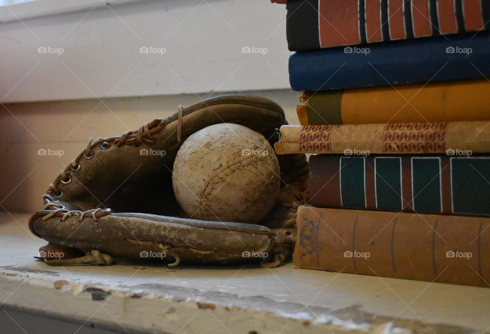 Old Baseball and Baseball Glove