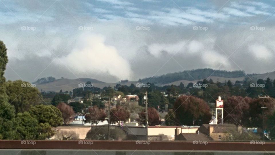 Storm clouds over rural  California town