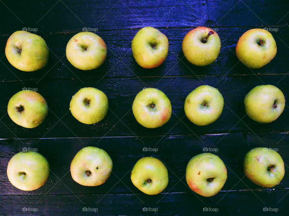 green apples varieties of simirenko on a black background