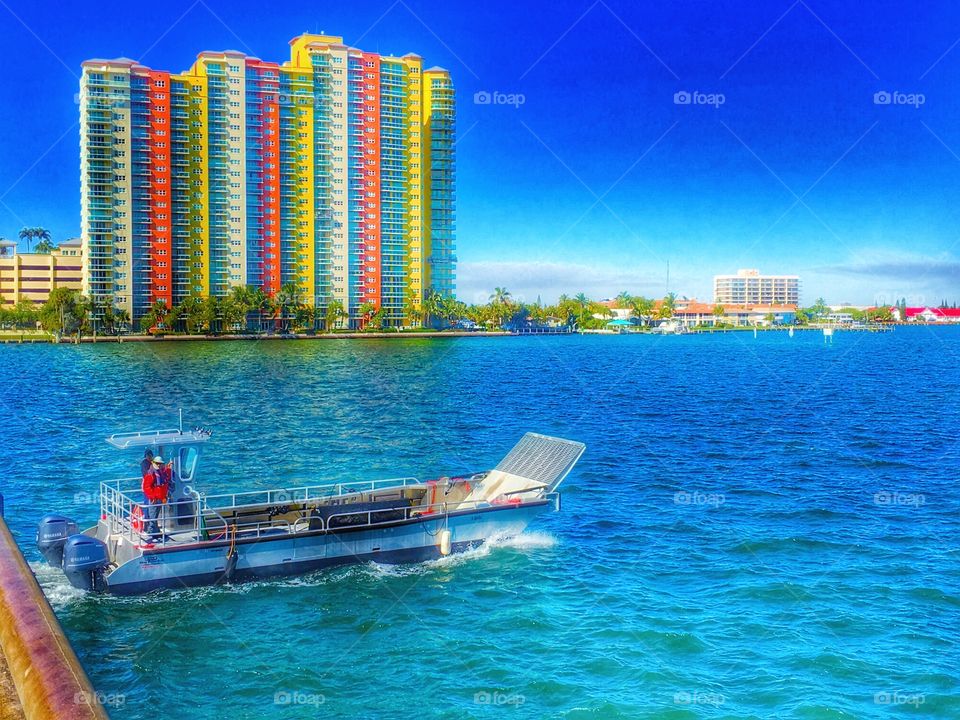 Cruising boat at sea