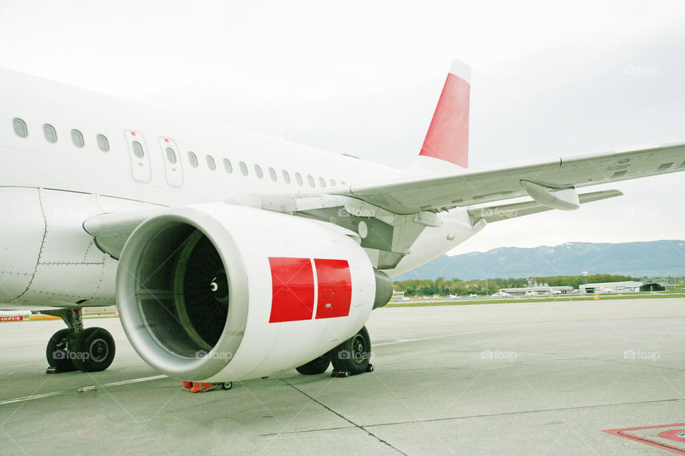 engine of passenger airplane waiting in airport