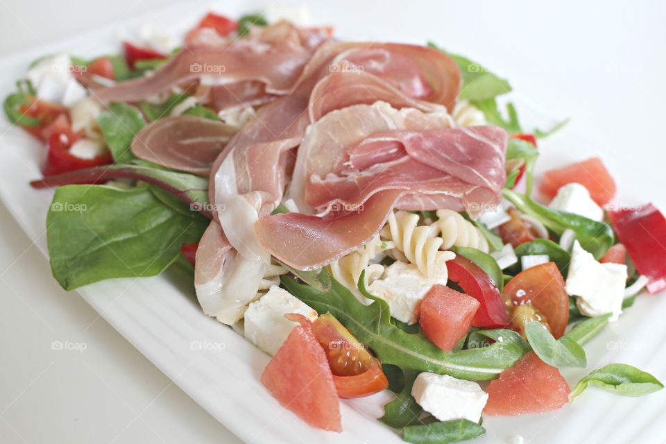 salad with ham and watermelon