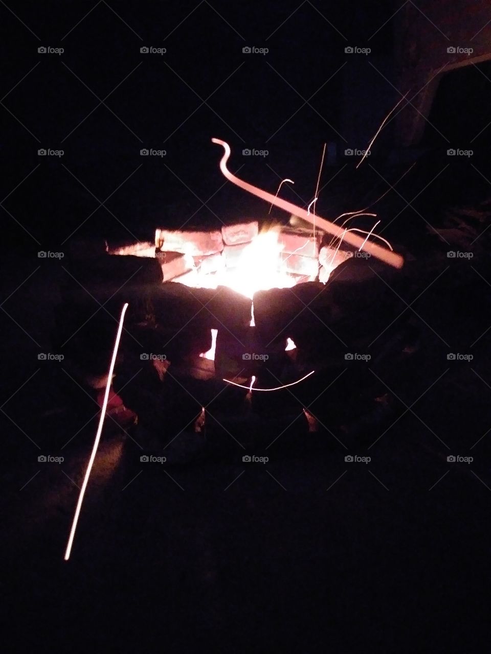 Crazy sparks from the firepit make for a great picture