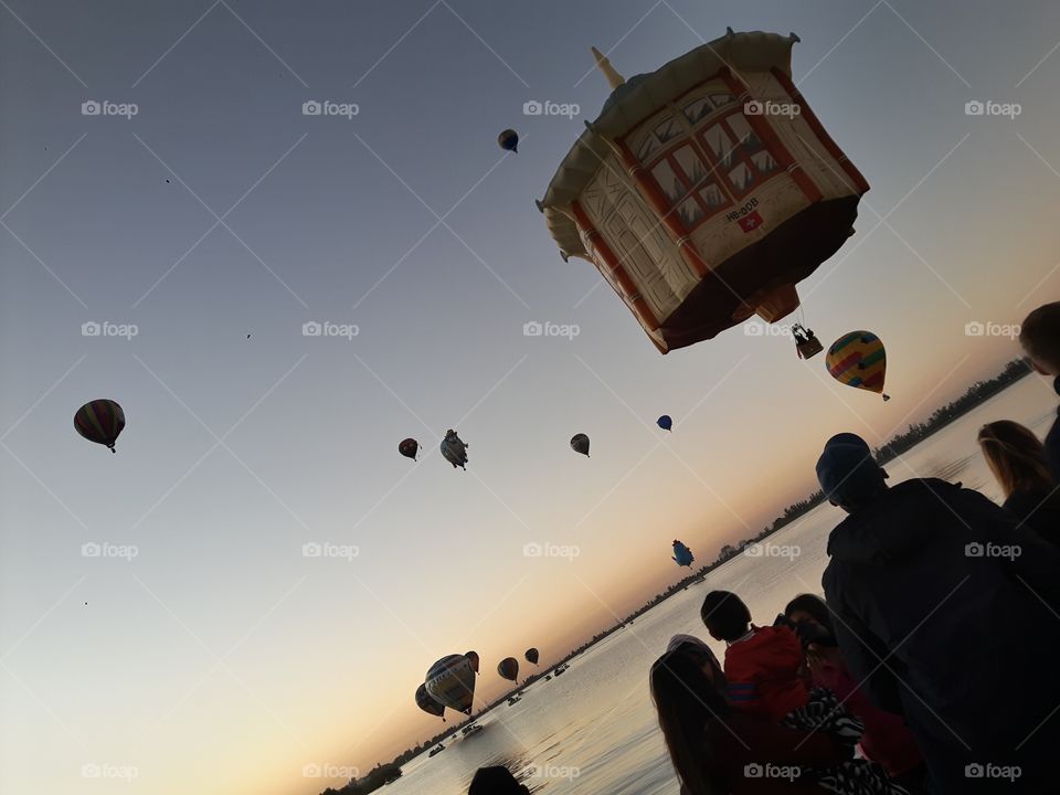Balloons over lake